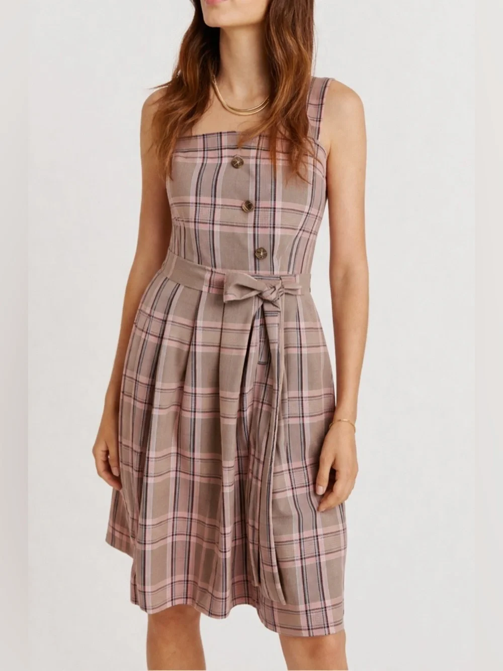 Anthropologie Gal Meets Glam Madison Brown Plaid Midi Dress Square Neck Size 2 - Picture 1 of 9